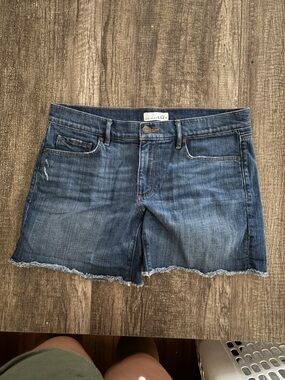 LOFT Medium Blue Denim Cutoff Shorts with Brown Stitching